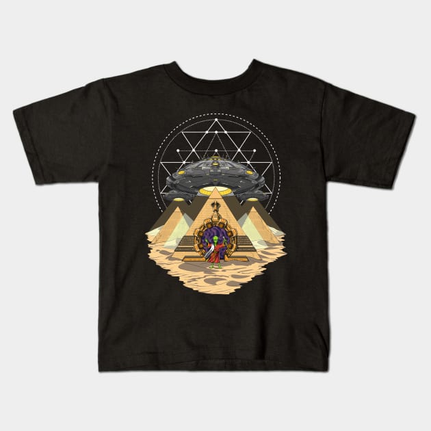 Egyptian Pyramids Alien Abduction Kids T-Shirt by underheaven